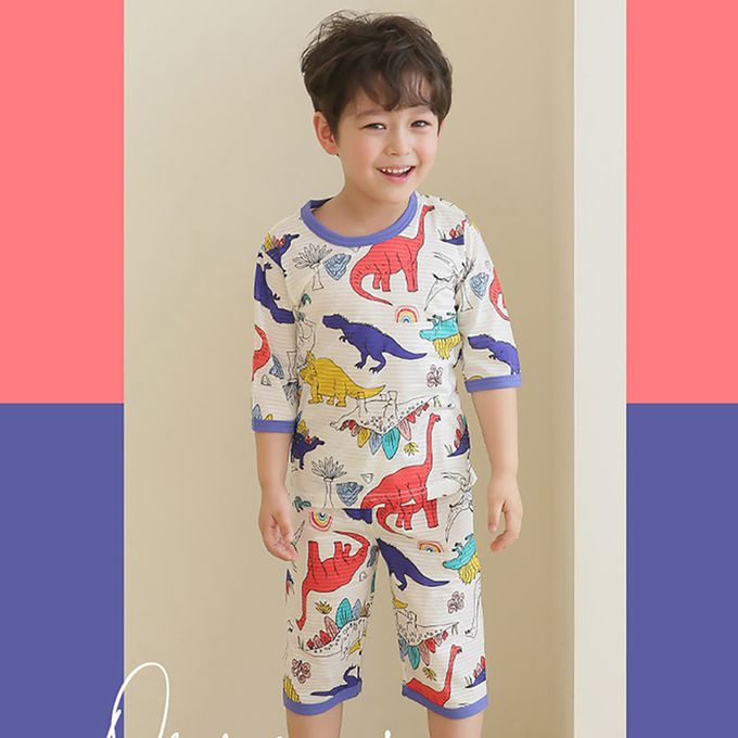 正韓 Puco - 超優質嬰幼兒/兒童七分袖100% 有機純棉家居服/睡衣-白堊紀