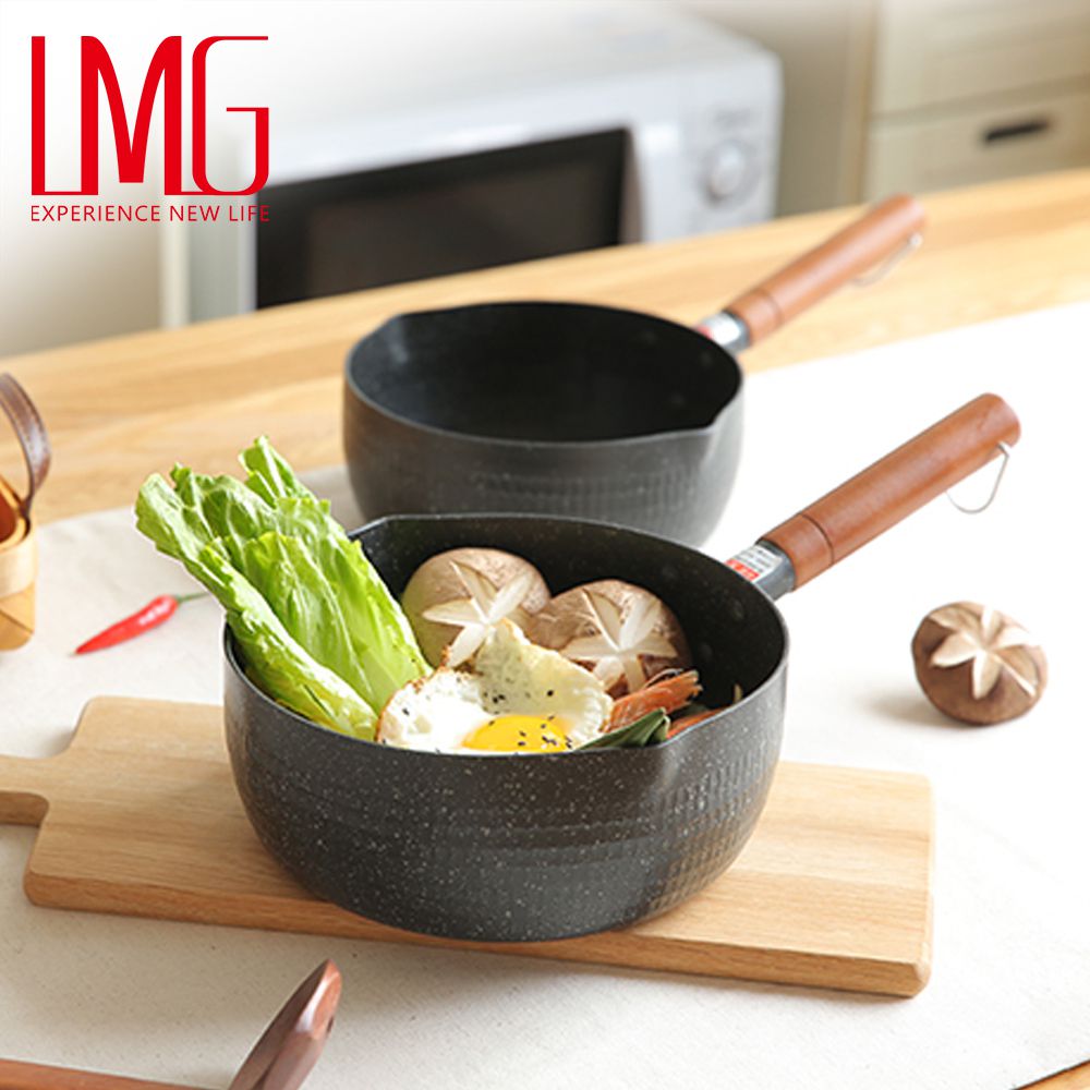 LMG - 日式錘紋不沾雪平鍋-曜岩黑-18cm(無蓋)+日式料理夾超值組