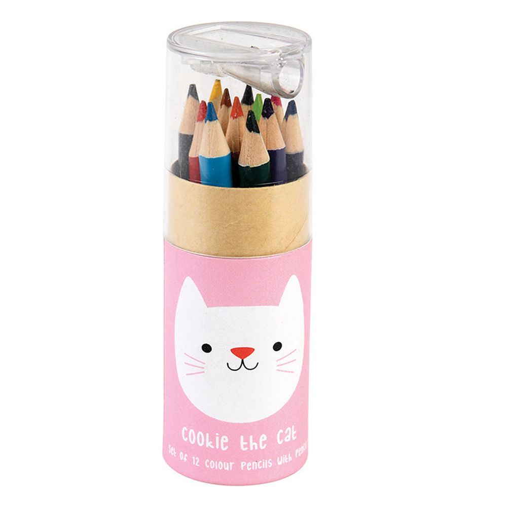 英國 Rex London - 色鉛筆/畫筆12色+削鉛筆機二合一組-迷人貓咪