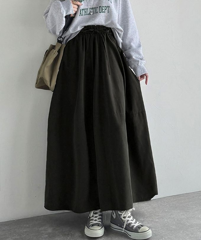 日本 Classical Elf - Java 桃皮磨毛感繭型蓬盈長裙(有口袋)-黑