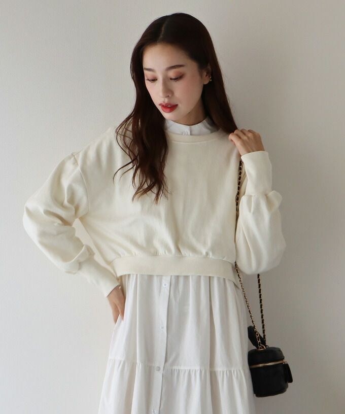 日本 BLUE EAST - 圓領百搭短版長袖上衣-草綠