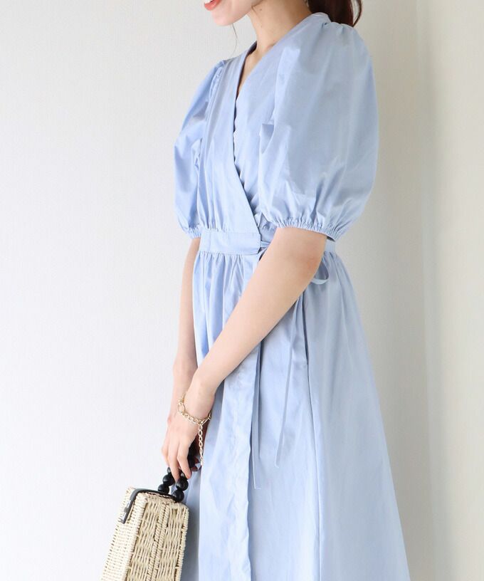 日本 BLUE EAST - 悠閒時光V領綁帶短袖洋裝-桃粉