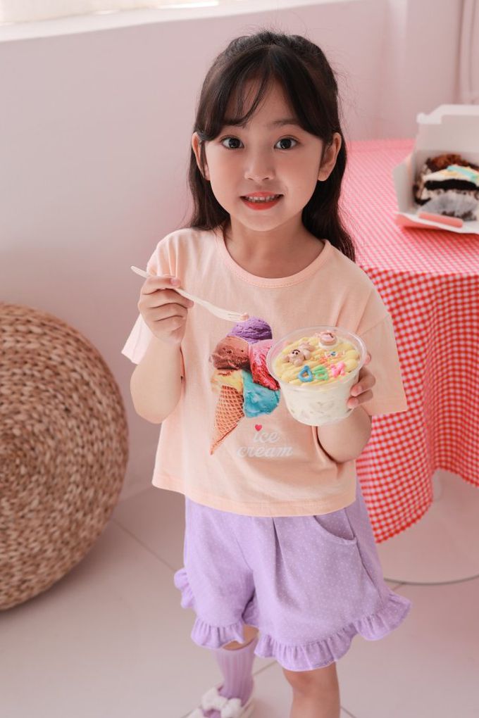 韓國 Dalla - 繽紛甜筒印短袖上衣-珊瑚橘