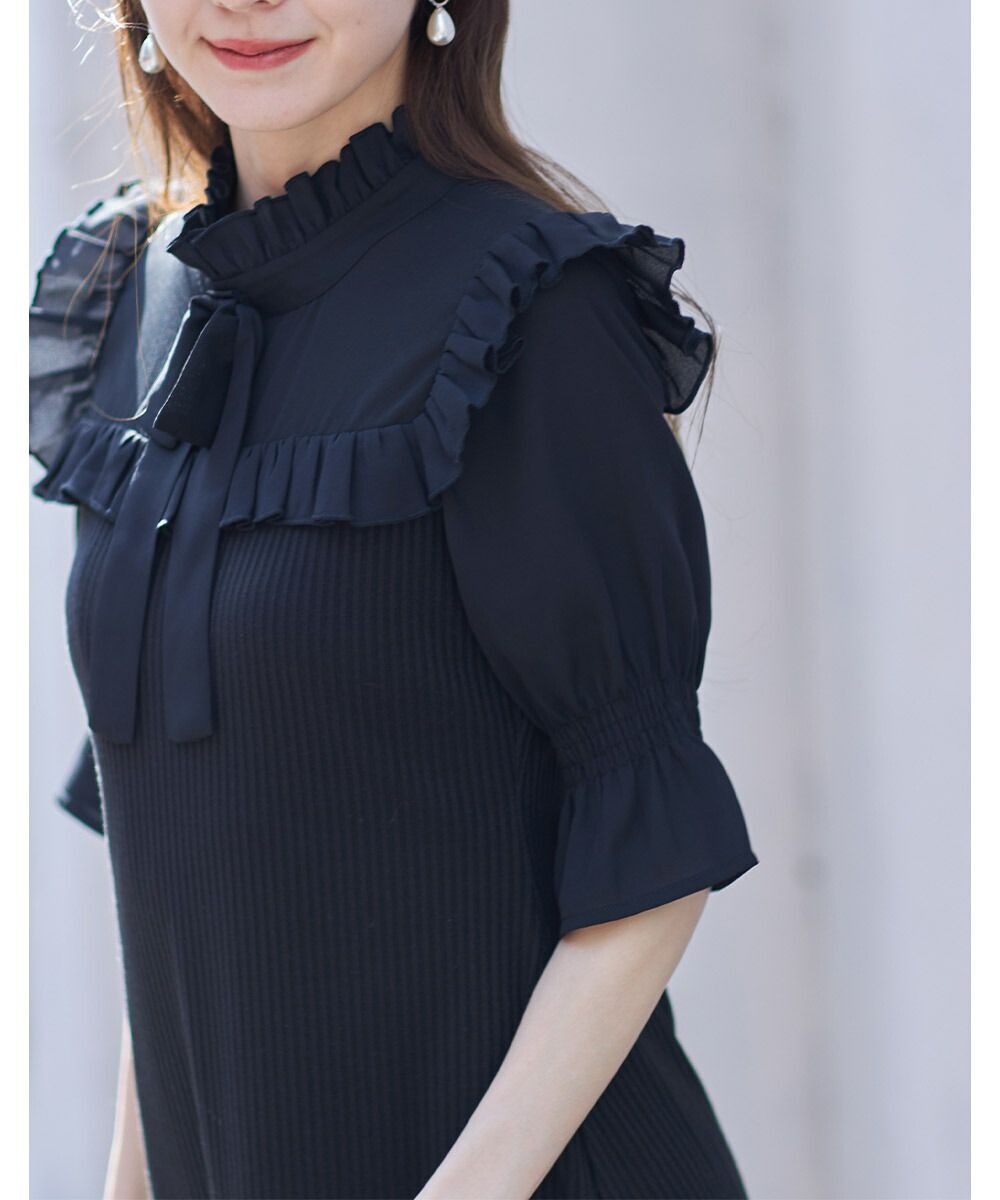 日本 tocco-closet - 夢幻荷葉邊扭結小洋裝-星塵粉