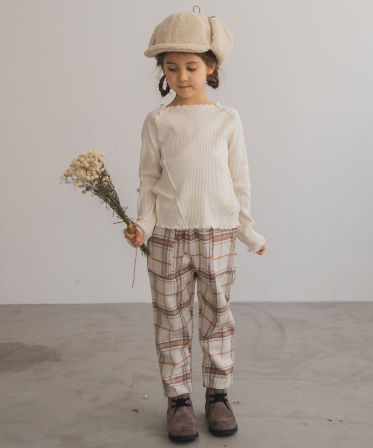 日本 PAIRMANON - 棉100% 羅紋不規則捲捲薄長袖上衣-孩子-葡萄紫