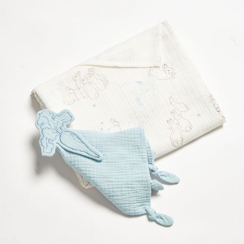 比得兔天絲泡泡紗包巾安撫禮盒 120x120cm 2色選擇(包巾+安撫巾 寶寶新生兒禮 彌月禮 嬰兒禮盒)-水綠色