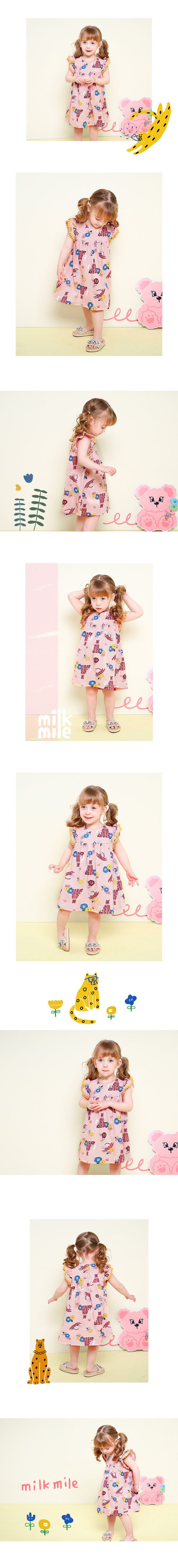 韓國 milk mile - 花豹圖印荷葉袖洋裝-粉