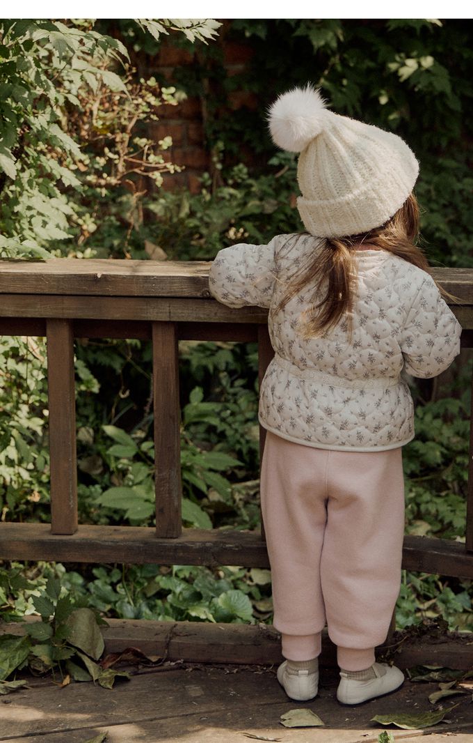 韓國 Puellaflo - 鬆緊腰蕾絲花點綴縮口長褲-粉