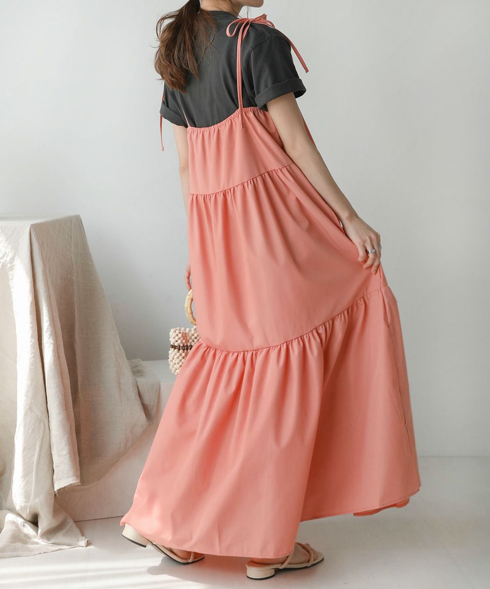 日本 Bou Jeloud - 可愛綁帶層次吊帶裙/洋裝-淺粉