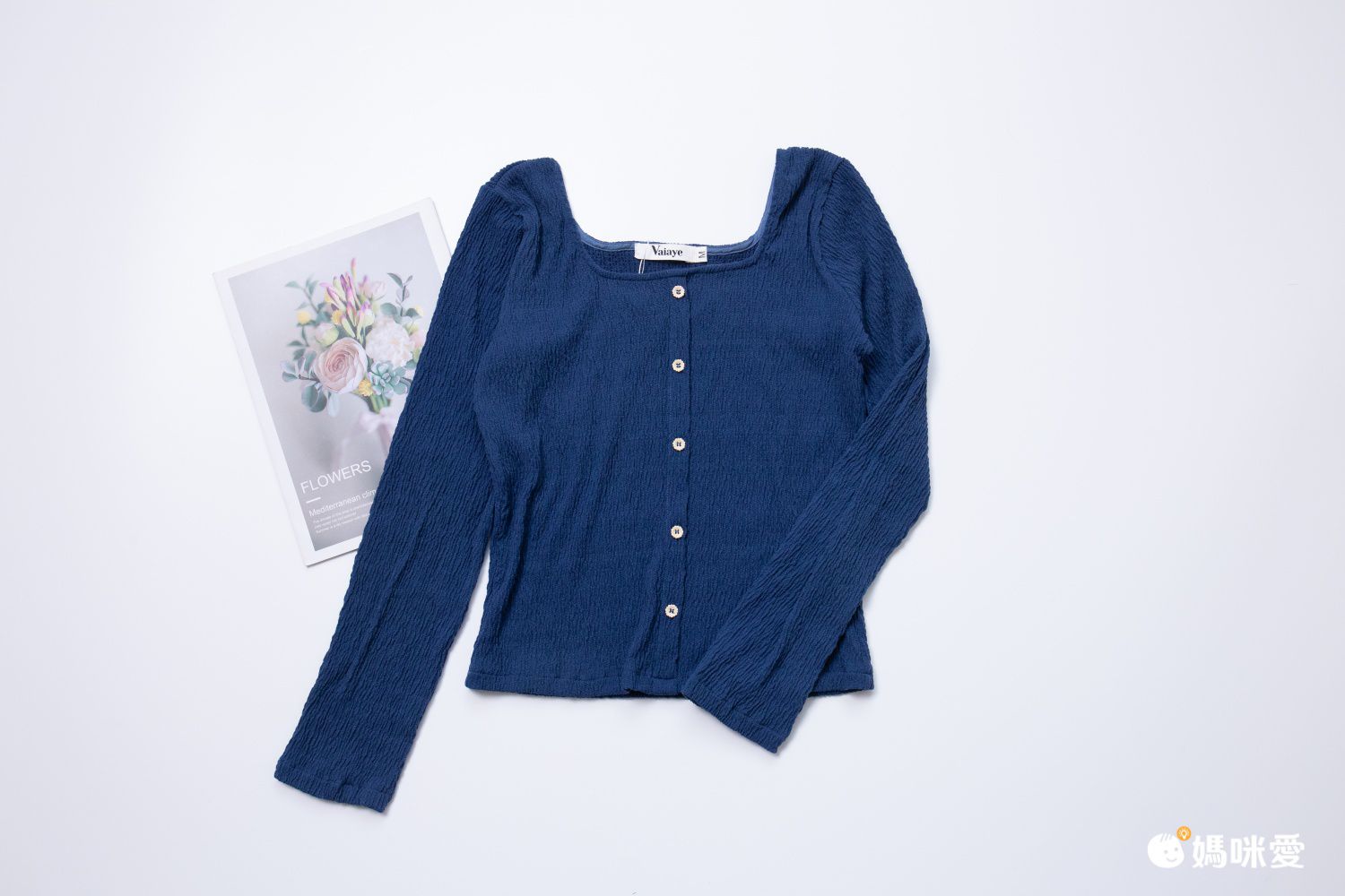 基礎百搭方領長袖上衣-藍色