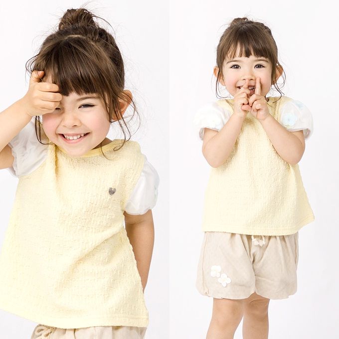 日本 ZOOLAND - 楊柳天竺棉花朵澎澎短袖上衣-粉紅