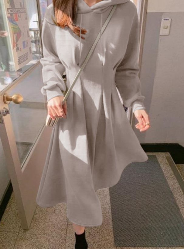 日本 GRL - 休閒感收腰連帽長袖洋裝-黑 (F)