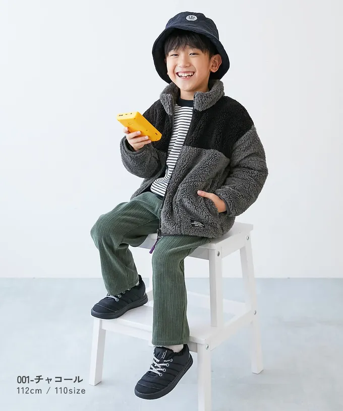 日本 devirock - 配色泰迪熊保暖毛絨外套-藍黑棕