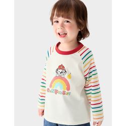 人氣卡通 - 卡通汪汪隊拼色長袖上衣-卡通人物毛毛-彩虹條紋