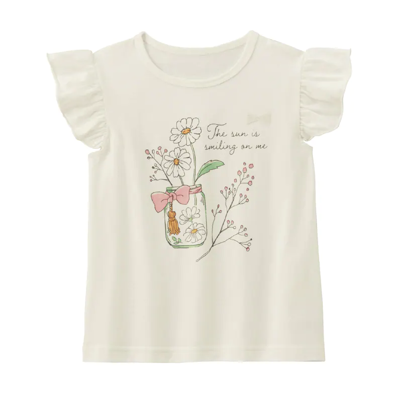 日本千趣會 - GITA 天竺棉印花荷葉無袖T-小雛菊-白