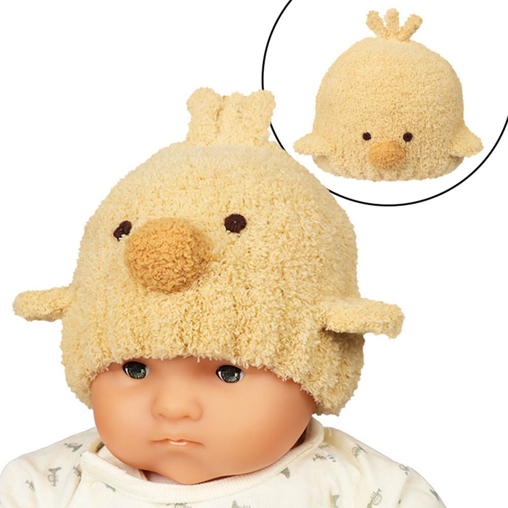 嬰幼兒針織帽-毛茸茸動物-黃色