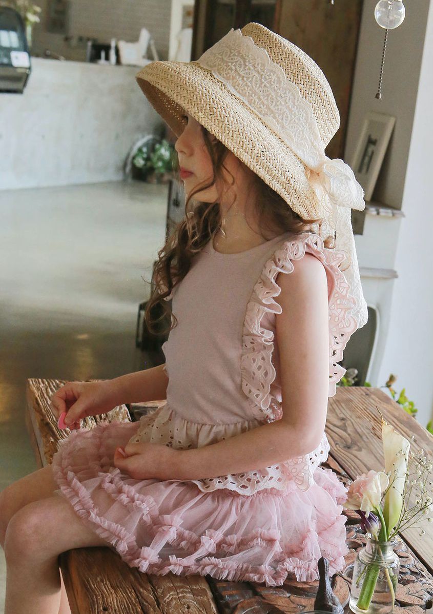 韓國 PuellaFLO - 鏤空荷葉無袖上衣-藕粉