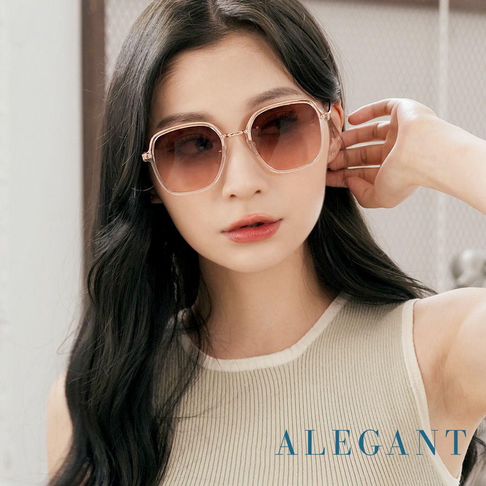 ALEGANT - 透膚粉韓版透視感金屬設計方框墨鏡│UV400太陽眼鏡