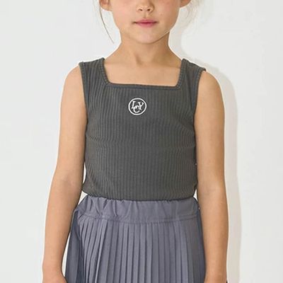 日本 Lycee mine - 品牌刺繡羅紋方領無袖上衣-灰