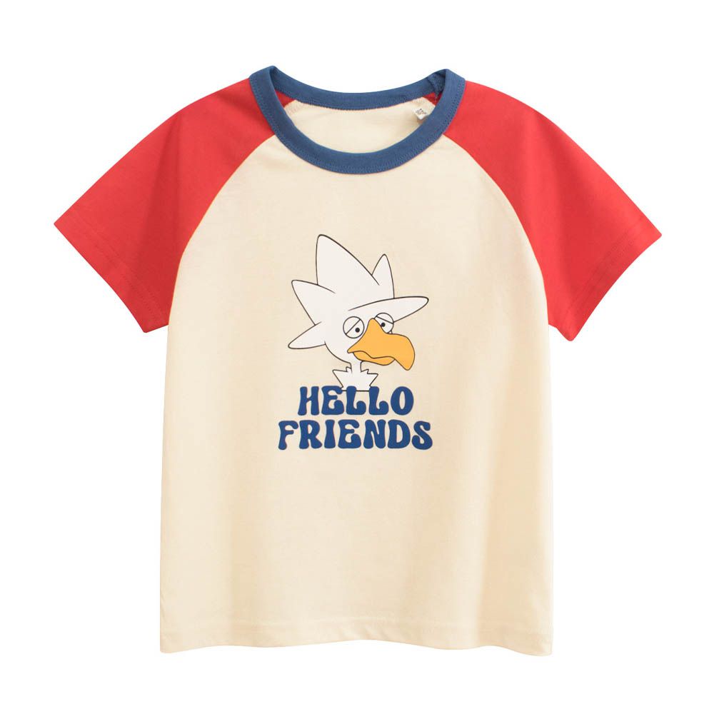 純棉短袖上衣-哈囉朋友-米杏/紅