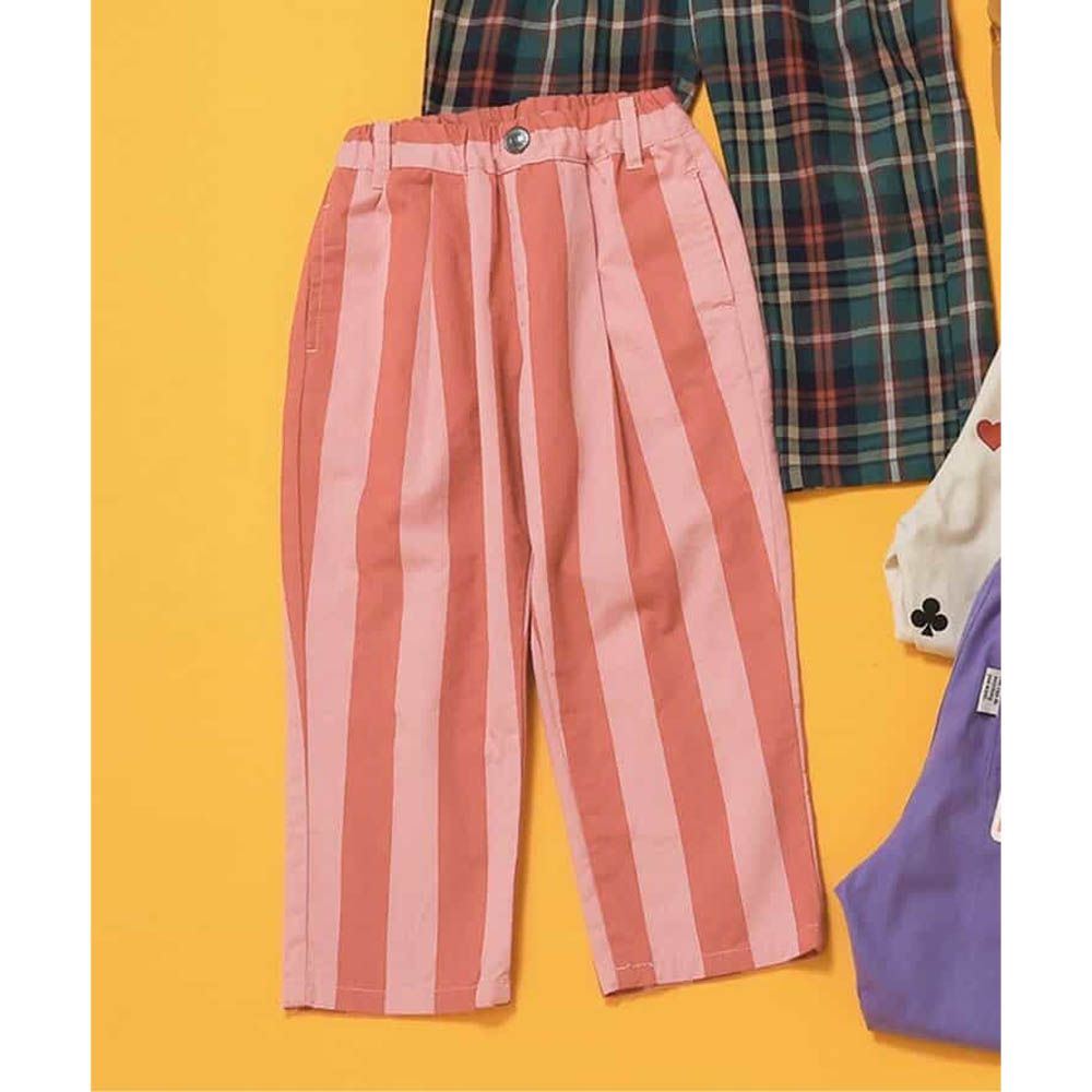 100%棉 品牌經典百搭廚師褲-條紋-粉紅