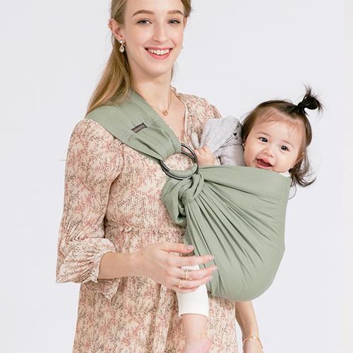 TWEELING CO 森林系簡約棉麻雙環背巾-灰綠色｜媽咪愛