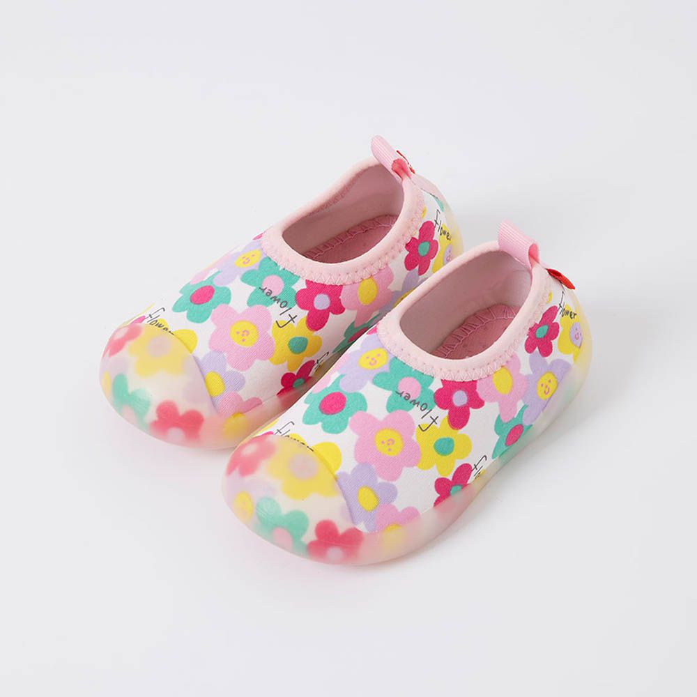 腳尖加強防護透氣快乾兒童沙灘鞋/戲水鞋-繽紛微笑花朵