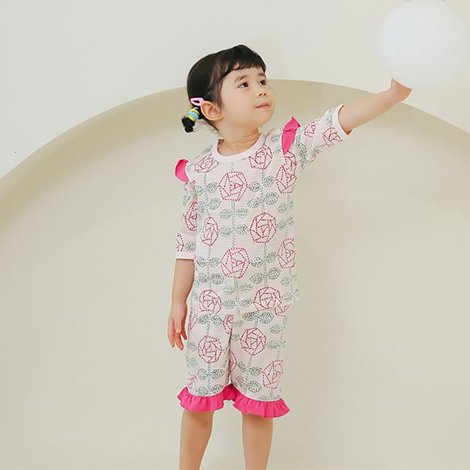 正韓 Puco - 超優質嬰幼兒/兒童七分袖100% 有機純棉家居服/睡衣-玫瑰花園