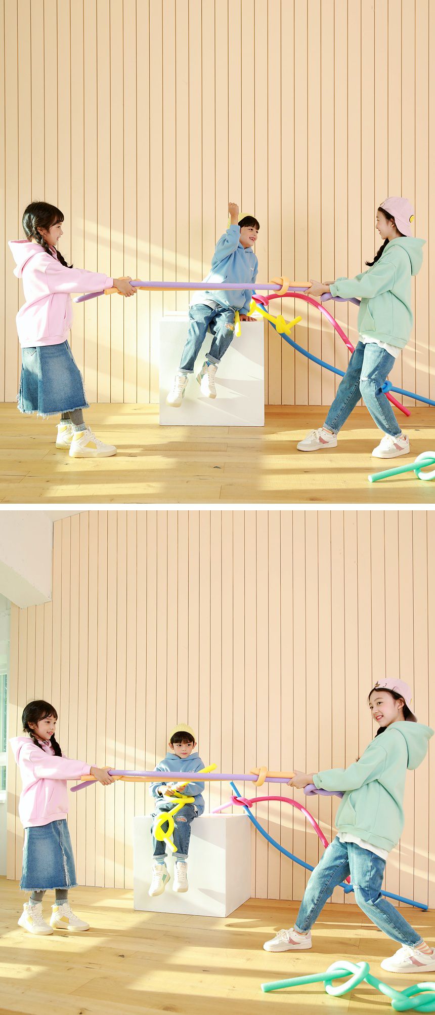 韓國 J KIDS - (裏起毛)單色實穿連帽大學T-薄荷綠