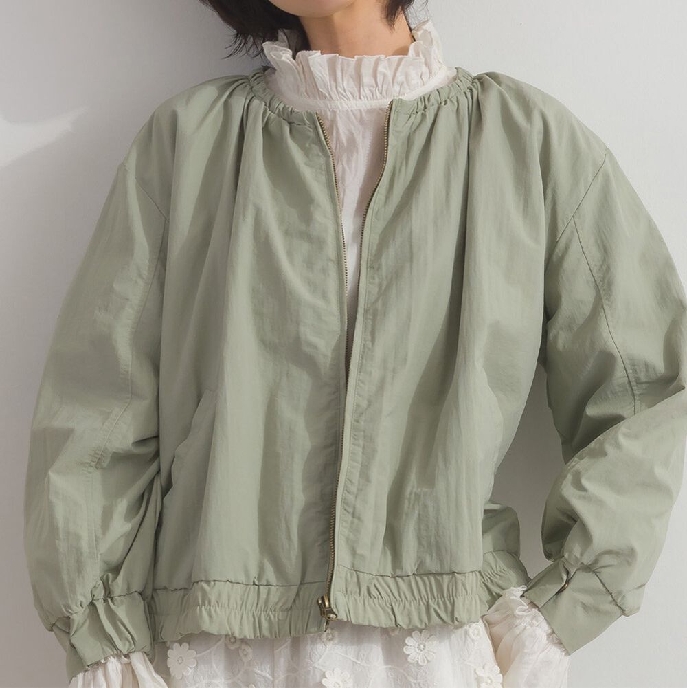 皺褶圓領防潑水霧面尼龍外套-薄荷綠