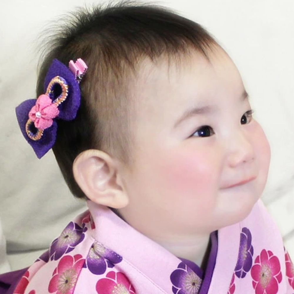 日本服飾代購 - 日式傳統蝴蝶結髮夾-花朵-紫 (FREE)