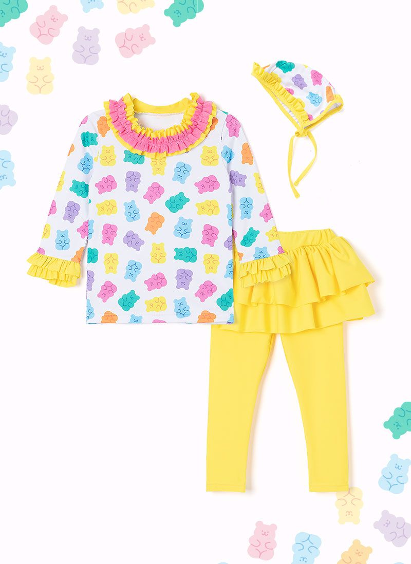 韓國 OZKIZ - 抗UV防曬兒童泳裝-三件組-熊熊軟糖