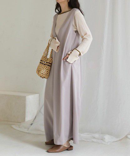 日本 Bou Jeloud - 簡約綁帶V領背心裙-冰河灰