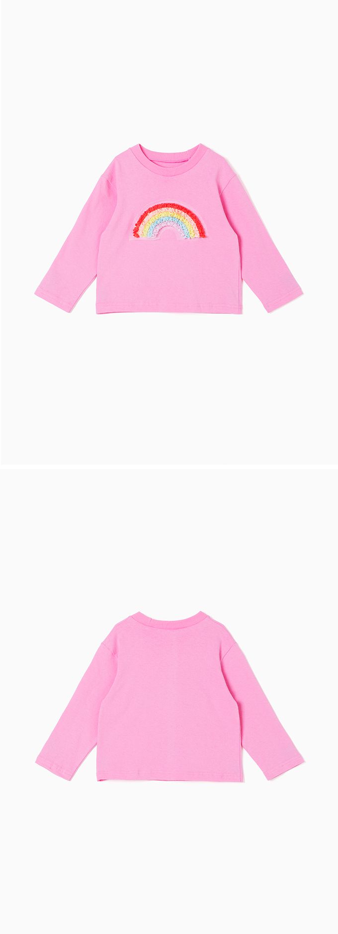韓國 OZKIZ - 立體彩虹點綴圓領長袖上衣-粉