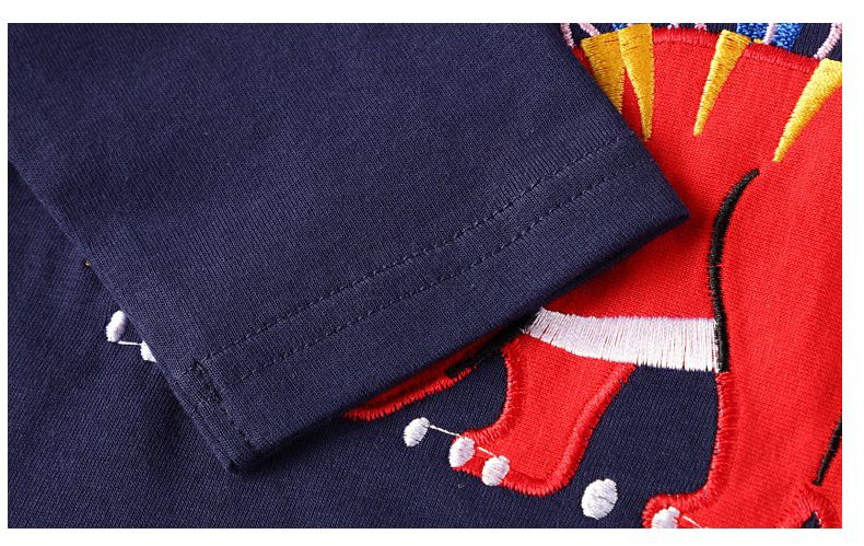 Jumping meters - 棉質圓領短袖上衣-可愛恐龍-深藍色