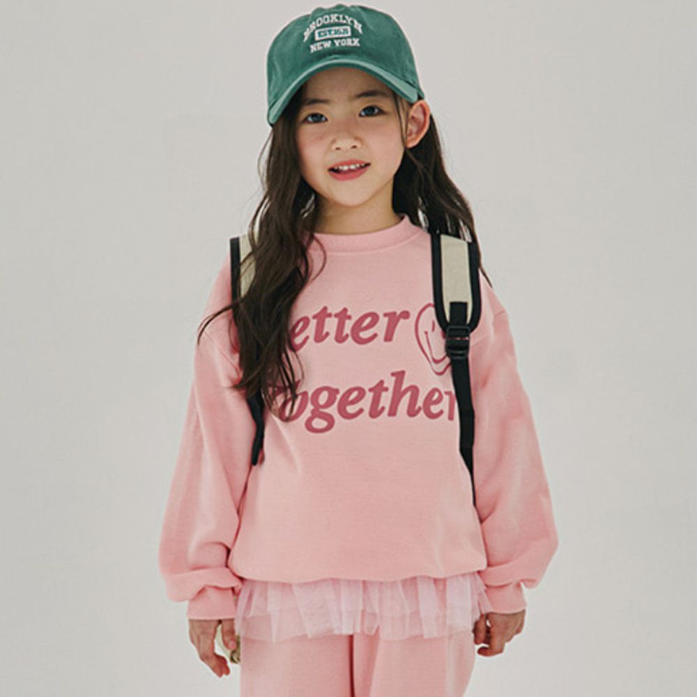 W.S.B. 內磨毛長袖大學T-一起笑臉-粉