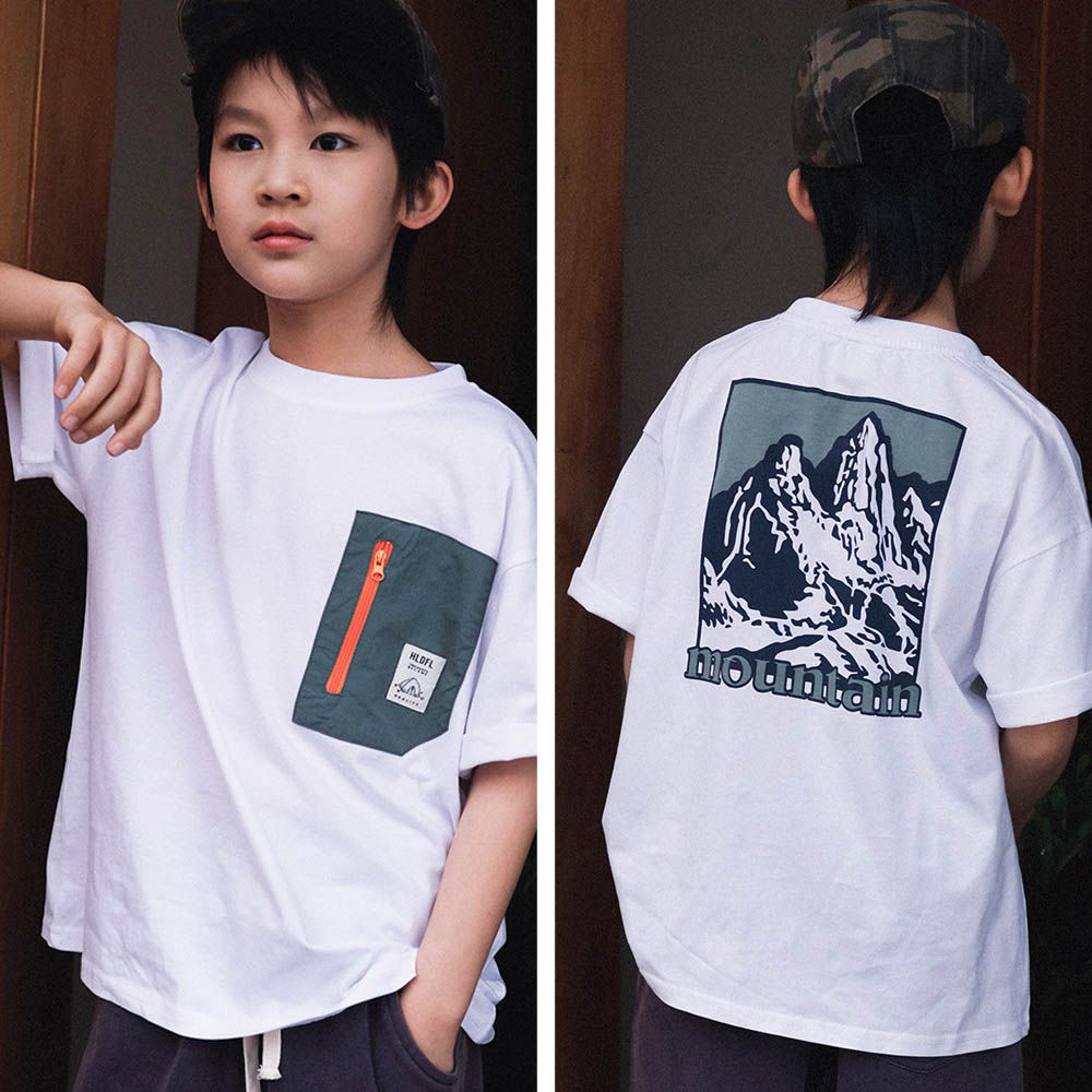 純棉圓領短袖上衣-背後山脈-白色