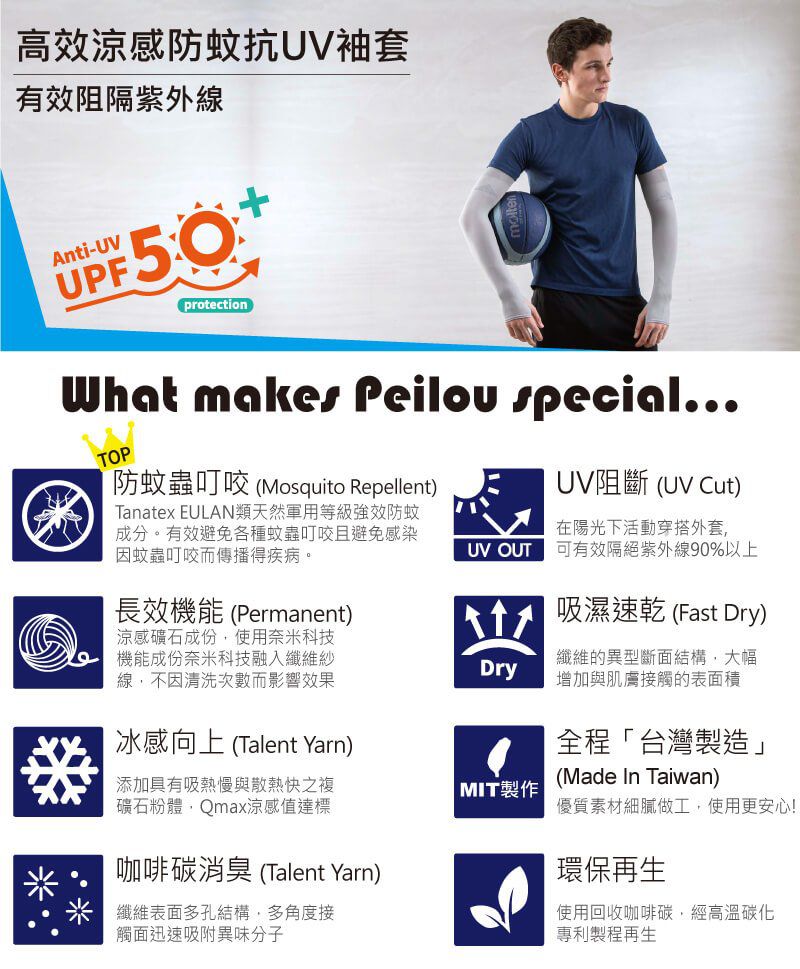 貝柔 Peilou - 高效涼感防蚊抗UV袖套(加大)-素面反光款-螢光黃