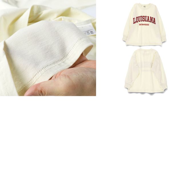 日本 BRANSHES - 100%棉 簡約logo薄長袖上衣-弧線字母-象牙白