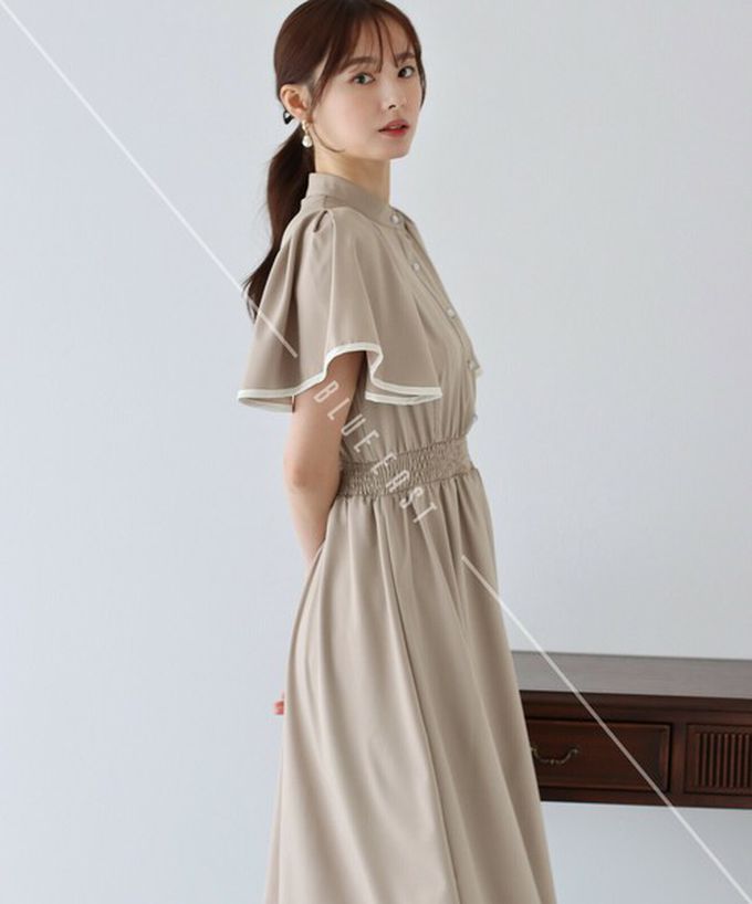 日本 BLUE EAST - 浪漫時光碎花雪紡短袖洋裝-水彩花紋-白