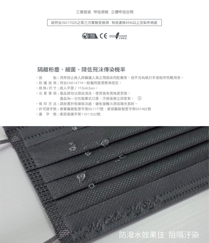 CSD中衛 - 醫療口罩-成人平面-夜幕灰(30片/盒)