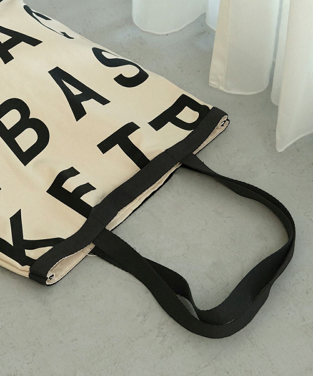 日本 Bab - [日雜推薦] 簡約字母帆布袋/托特袋-米杏