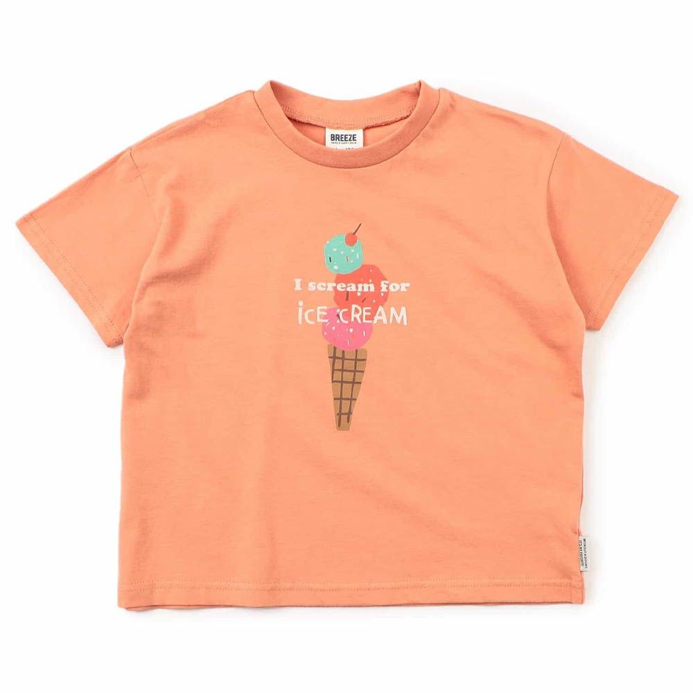 美式復古海報印花T恤-冰淇淋-粉橘