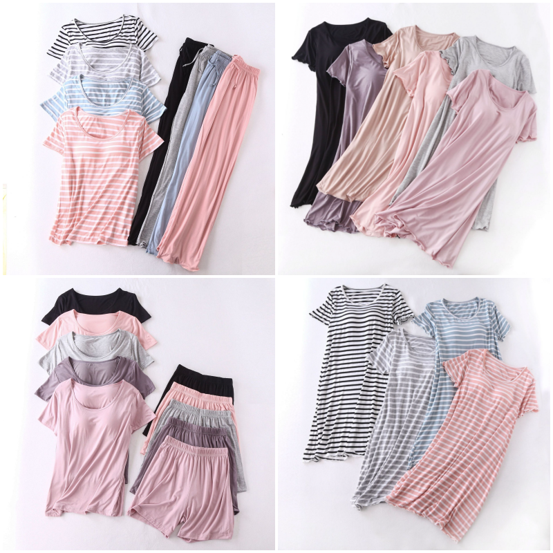 莫代爾柔軟涼感Bra T字母睡裙-綠色