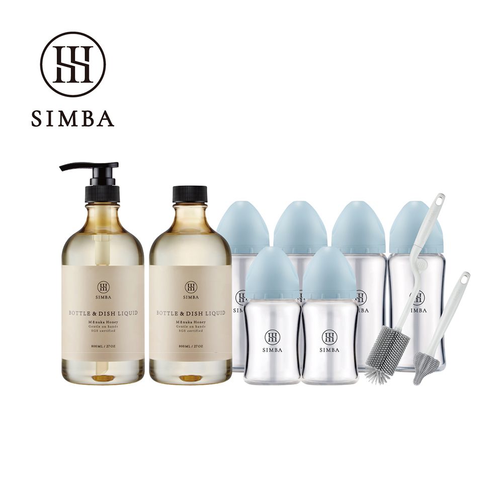 強酵去汙！蘊蜜質金玻璃寬口奶瓶清潔明星組-小流量新生適用-晨藍