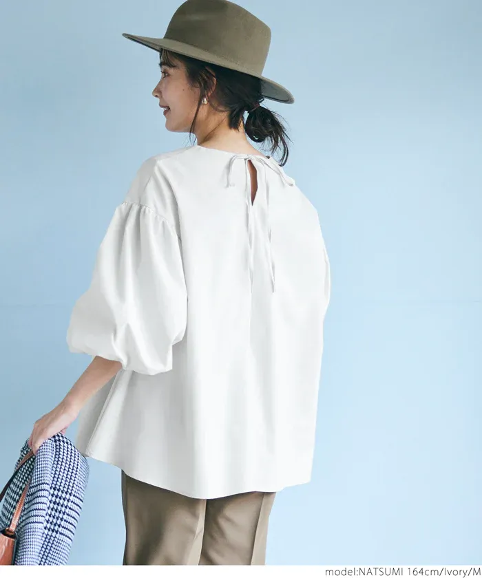 日本 COCA - 經典浪漫圓領澎澎袖上衣-深藍