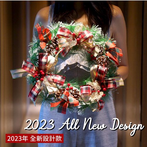 芬蘭聖誕花圈-B05松果紅金緞帶花圈 (40cm)