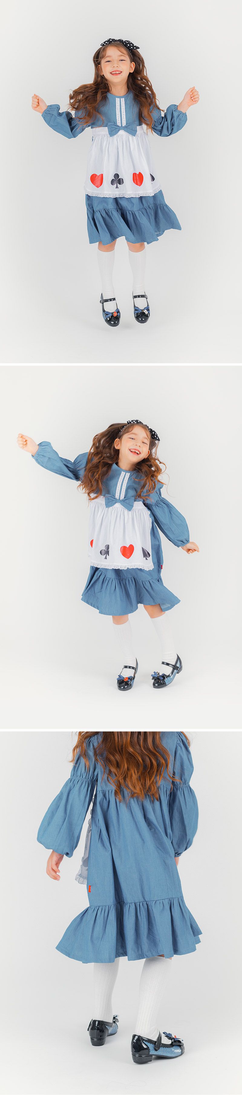 韓國 OZKIZ - (附髮飾)撲克圖案點綴連身洋裝