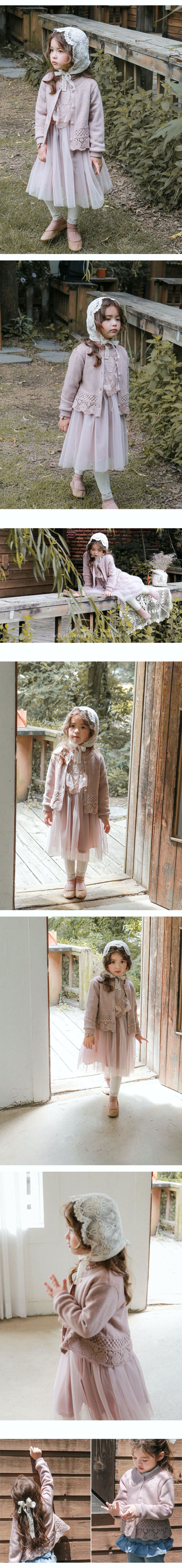 韓國 Puellaflo - 下擺圓花朵蕾絲針織外套-藕粉