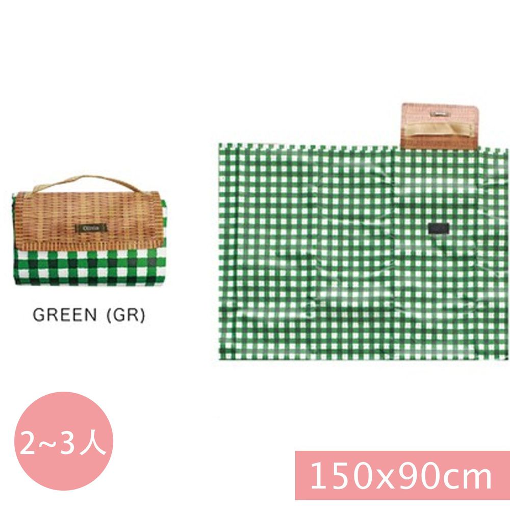 日本現代百貨 - 輕便可收納 防水野餐墊(2-3人)-綠白格子 (150x90cm)